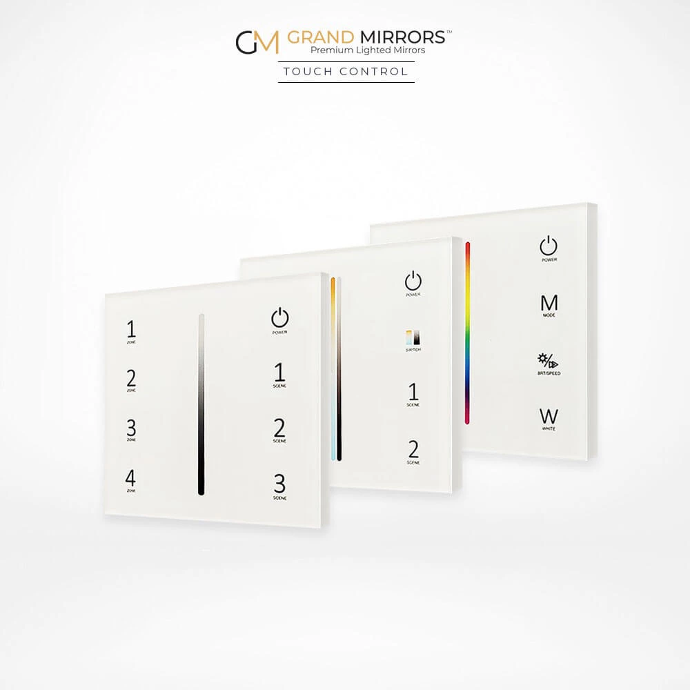 Touch control options for Evervue Grand Mirrors in Ajman's intuitive design for enhanced usability.