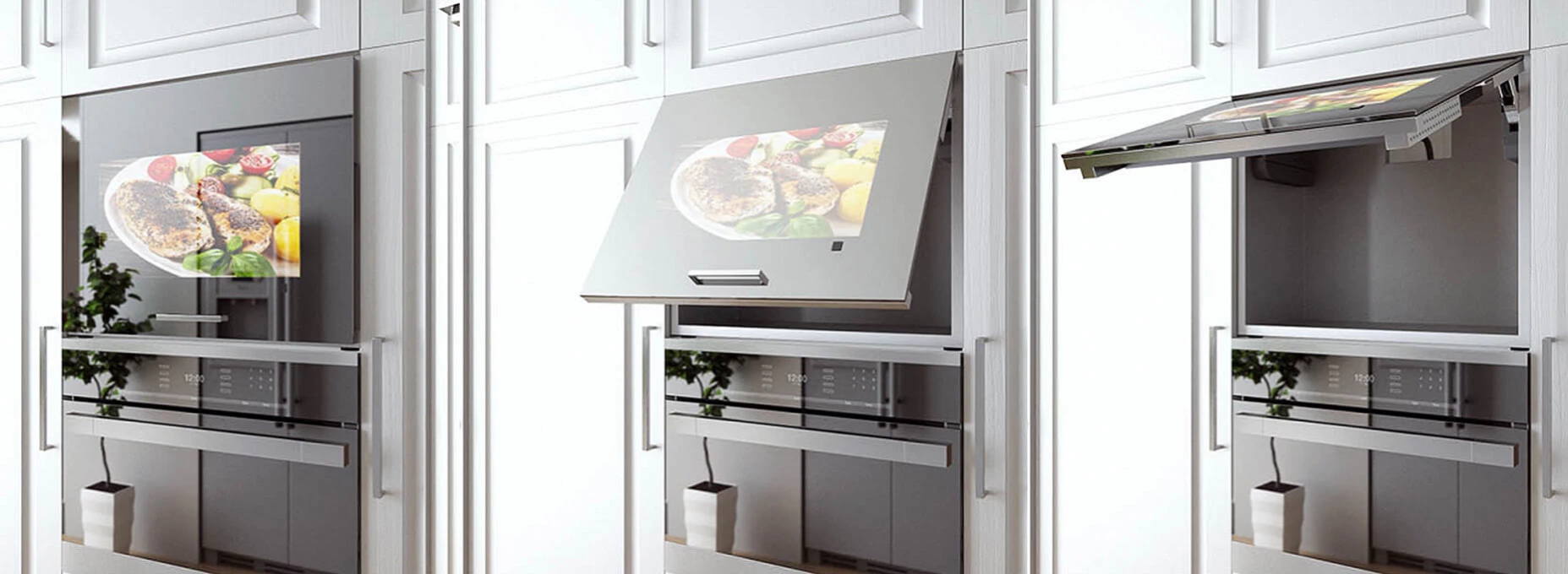 In Fujairah, a kitchen TV integrated into a cabinet with multiple opening positions.