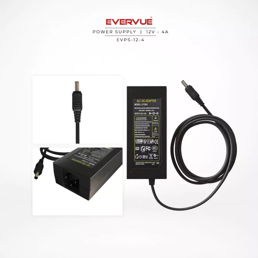 Evervue power supply in 12 volts at 4 amperes, for reliable and efficient performance in Kuwait.