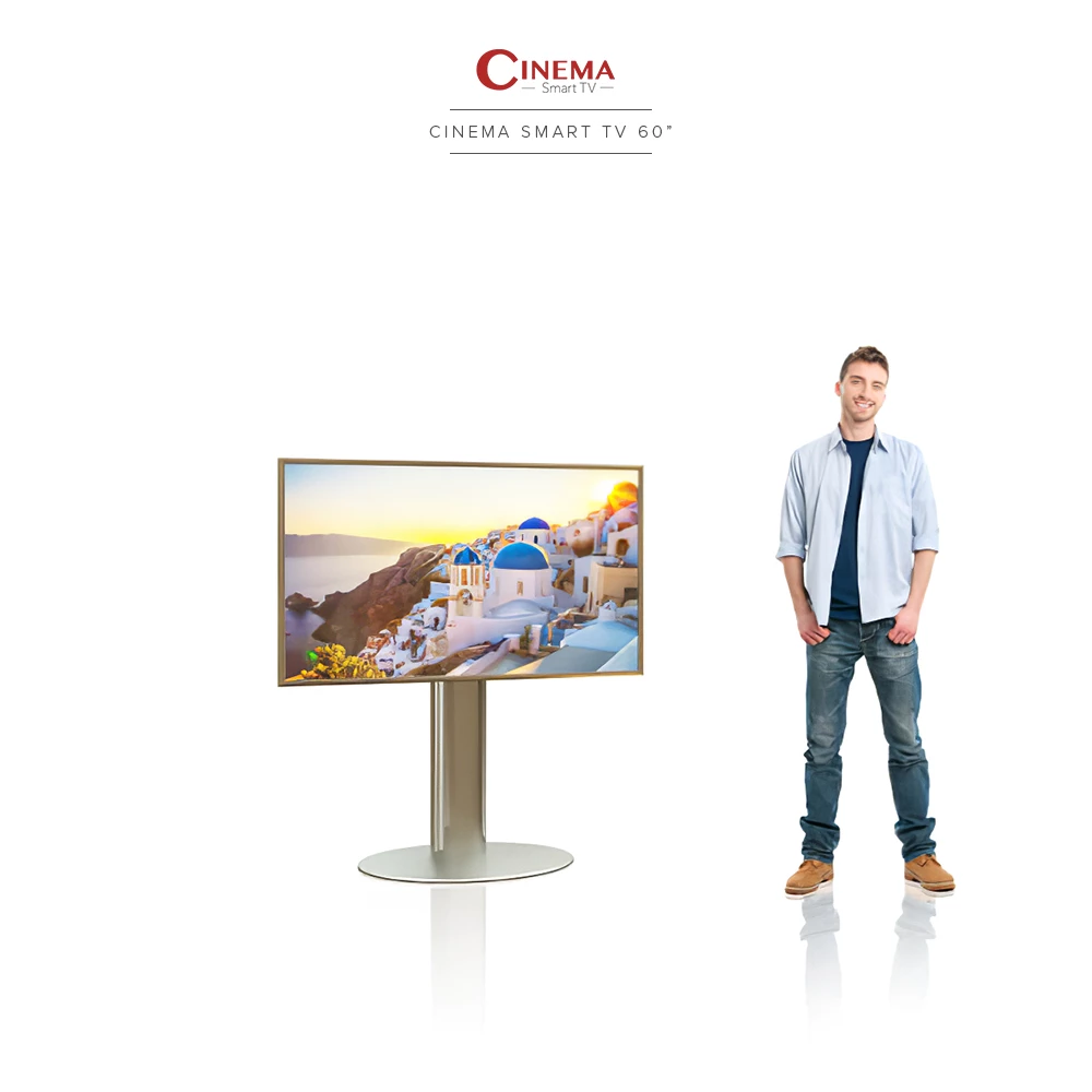 In Kuwait, a single circular floor stand showcases a 60-inch Cinema Smart TV display.