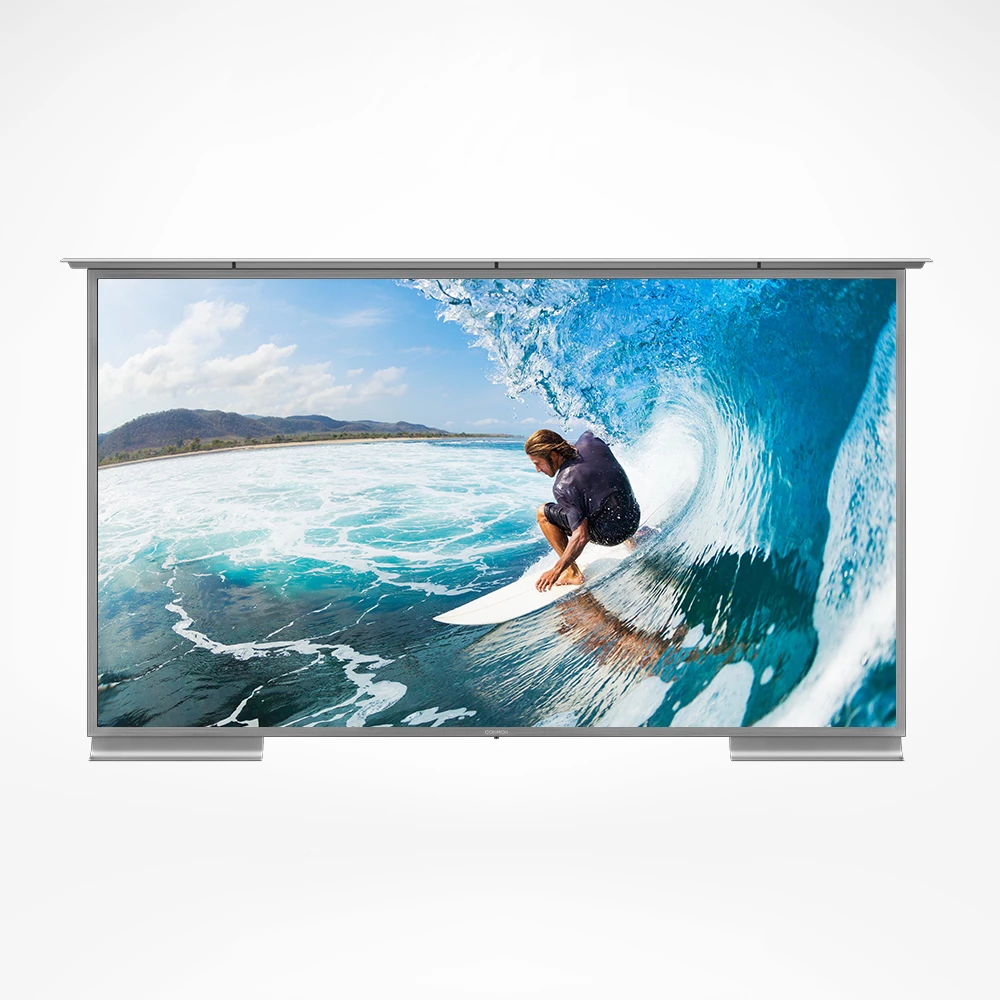 Front view of a sophisticated 75-inch 4K Ultra HD modern Outdoor TV with a sleek design in Oman.